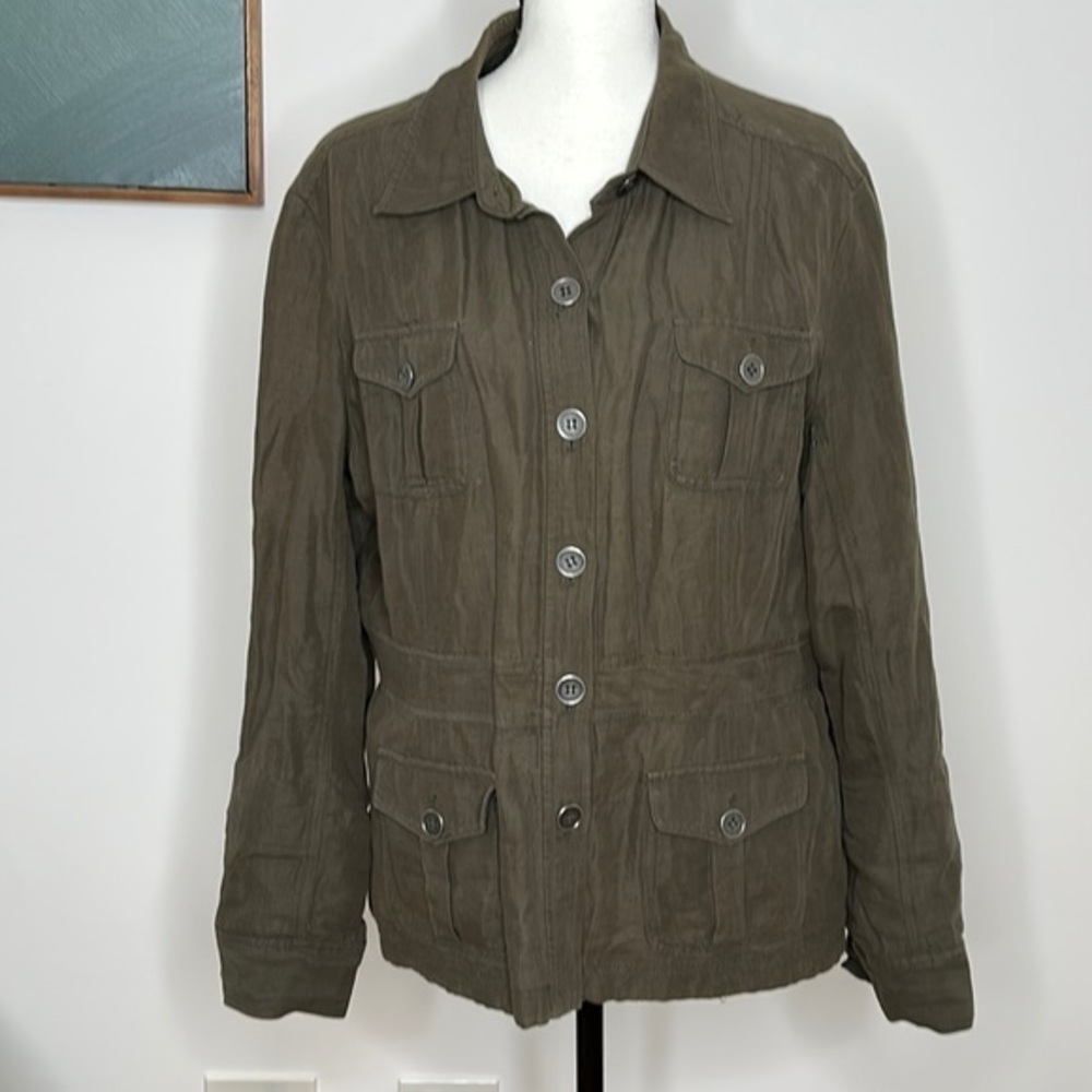 New York & Company  Linen Blend Jacket Olive Green, Size 16